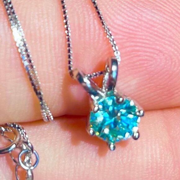 AYB Spectacular 1ct Moissanite Blue Diamond Necklace